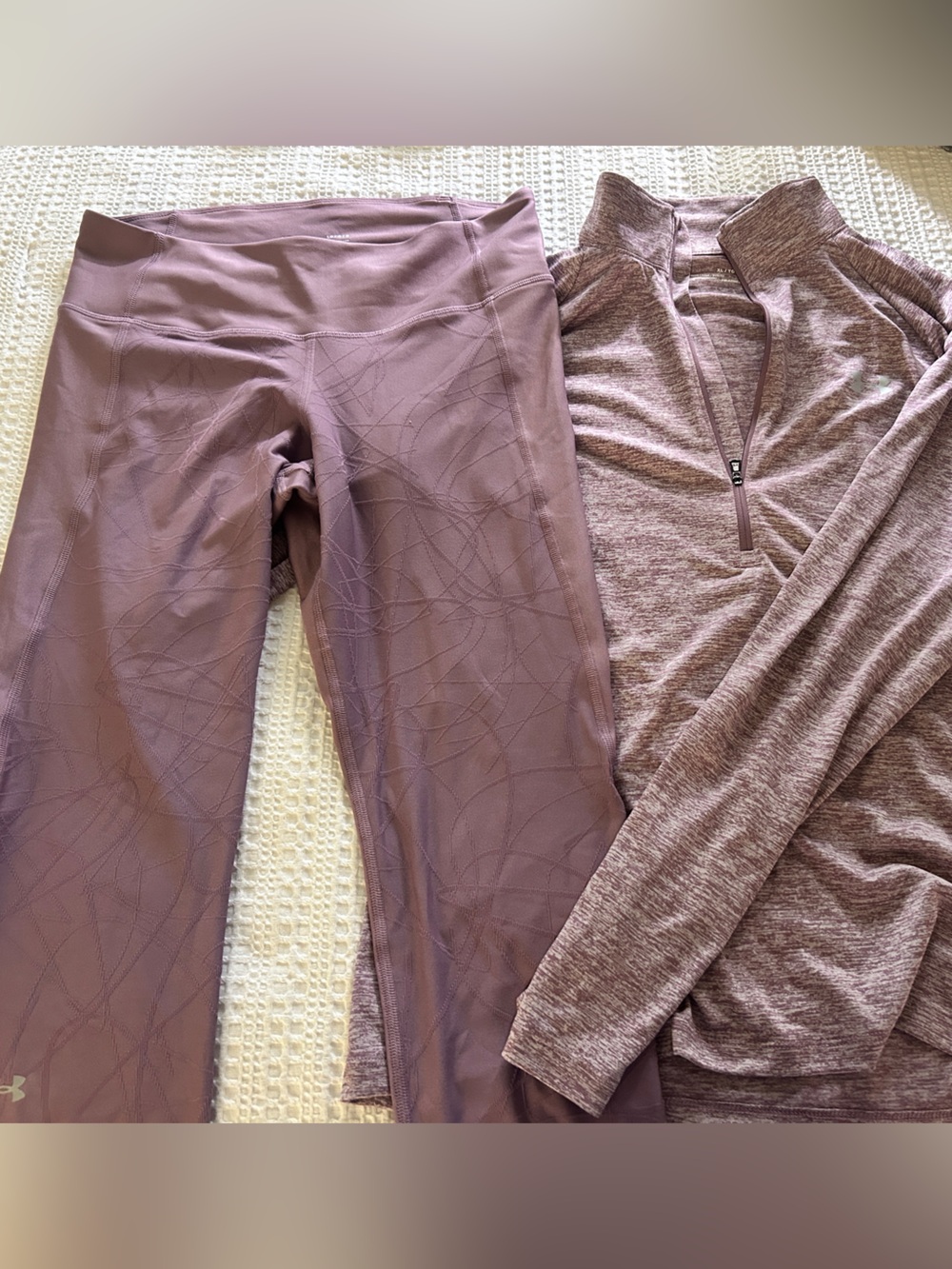 Under Armour Women's Dusty Mauve Leggings and Half-Zip Top Set